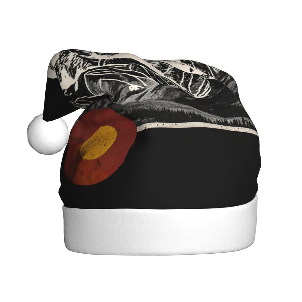 4243 Vintage Mountain Colorado Flag Christmas Hat for Adults Santa Hats